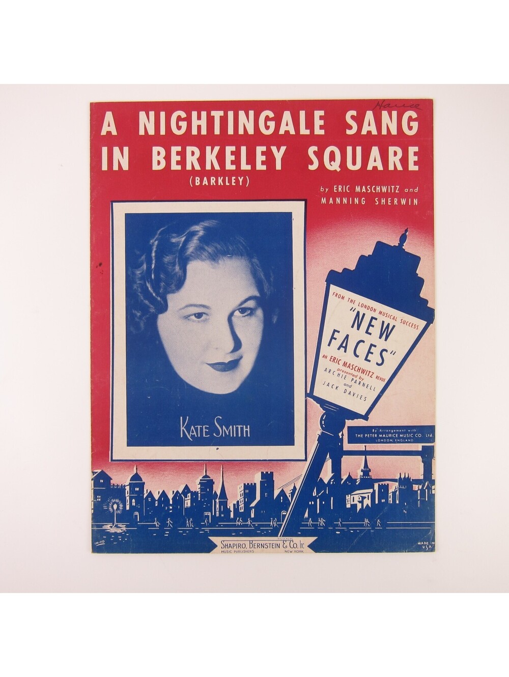 Sheet Music A Nightingale Sang In Berkeley Square Kate Smith Vintage 1940